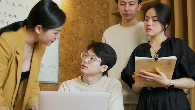 team discussing feedback in an office