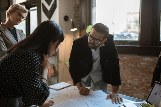 business owner reviewing marketing strategies with a team