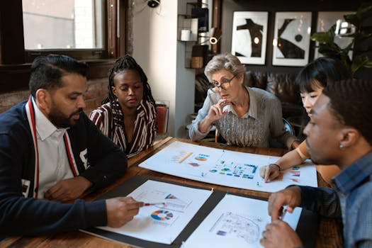 image of a focused group of small business owners discussing marketing strategies